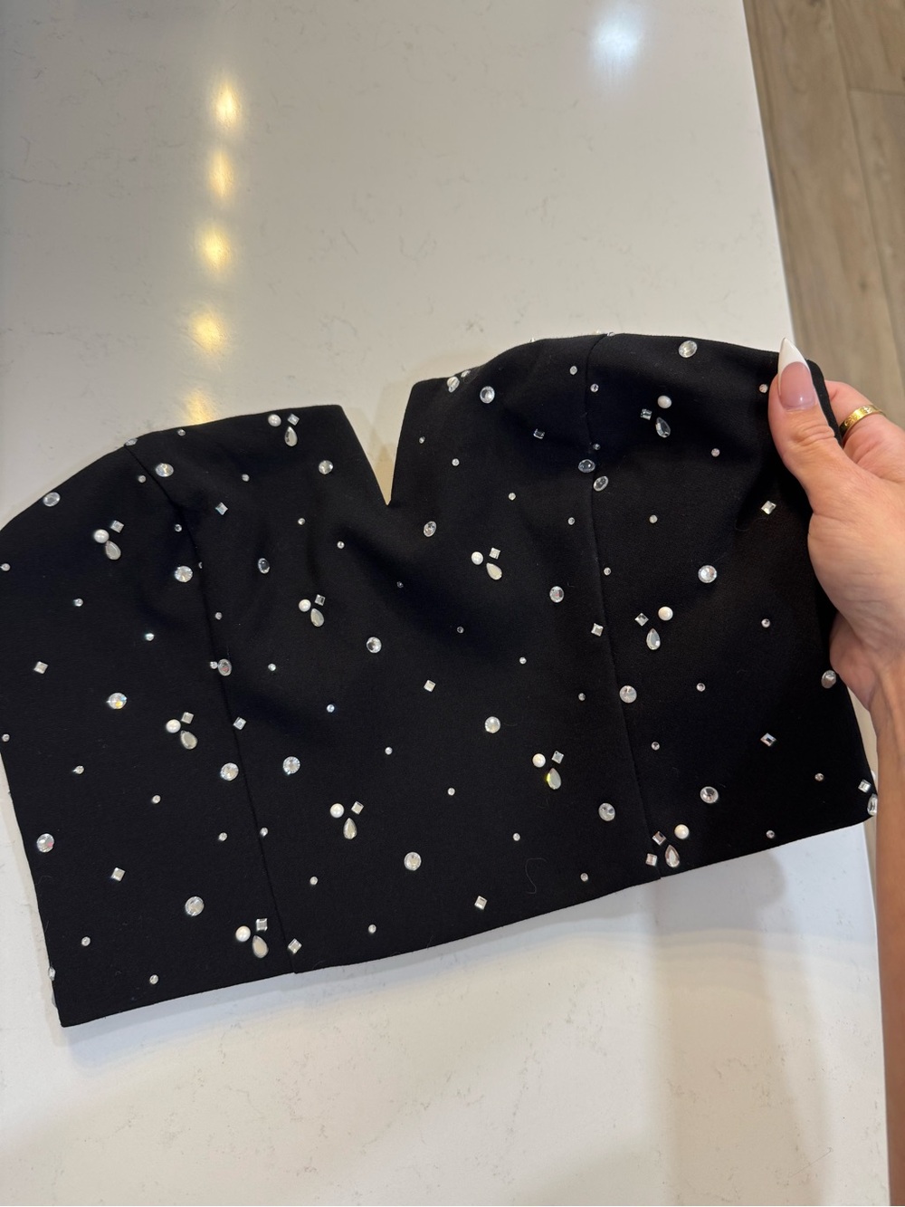 DYNAMITE Black Embellished Strapless Top XXS
